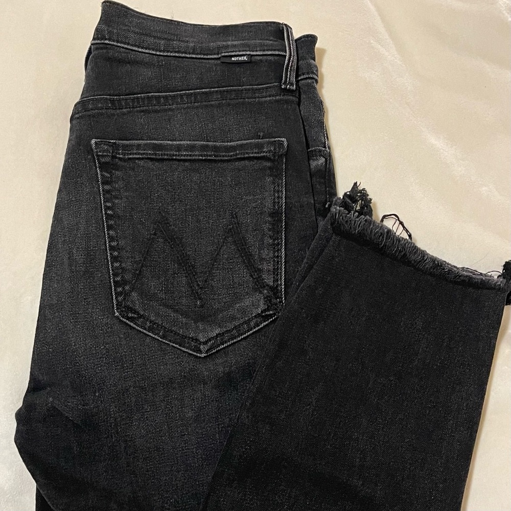 Mother Denim dark grey ankle fray hem jeans. Size 26.